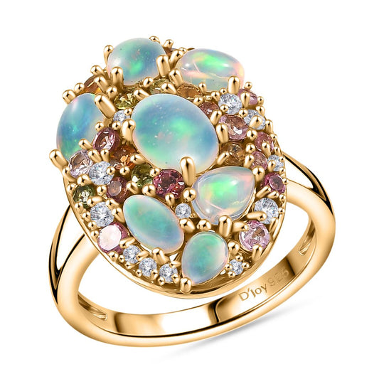D'Joy äthiopischer Welo Opal und Multi-Edelstein Ring und Anhänger mit 50cm Kette