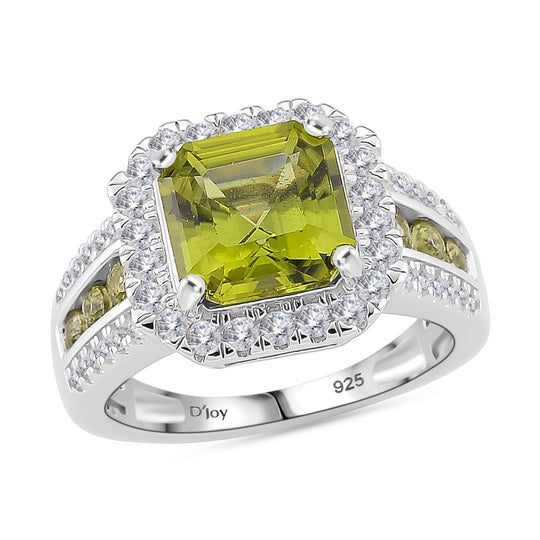 D'Joy Peridot und Moissanit Ring und Anhänger mit 45cm Kette
