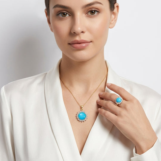D’Joy AA Sleeping Beauty Türkis und Zirkon Ring und Anhänger mit 45cm Kette