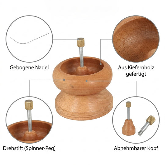 Manuelles Perlenfädelgerät aus Kiefernholz mit Holzschale, 345,00g