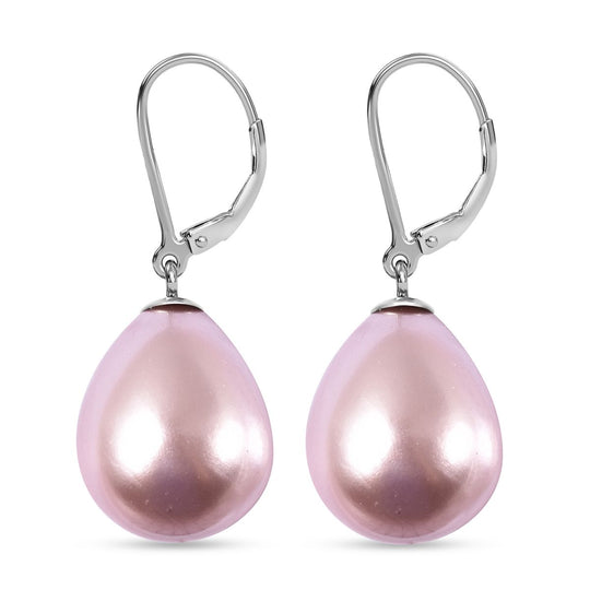 Lila Muschelkernperle (16x12 mm) Ohrringe 925 Silber Rhodiniert