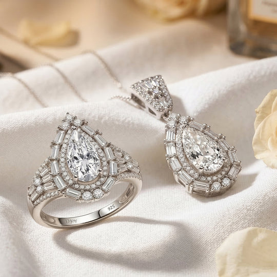 D'Joy Moissanit Ring und Anhänger mit 50 Kette