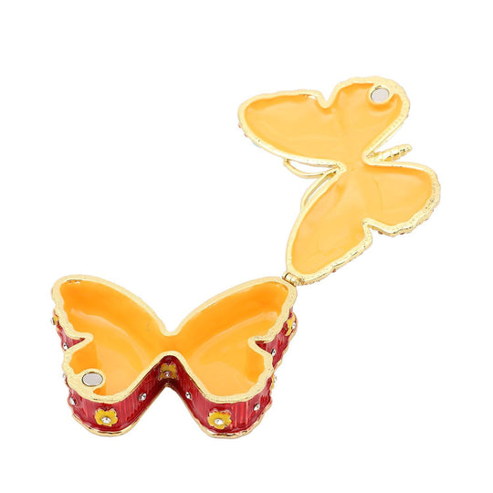 Tablettendöschen mit weißen Kristallen, emailliert, Mehrfarbig, Schmetterling