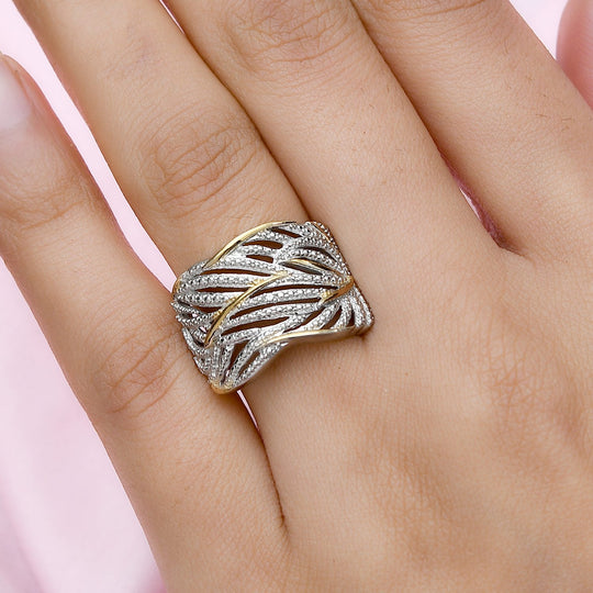 Weißer Diamant Ring 925 Silber Platiniert und vergoldet (Größe 17.75) ca. 0,01 ct