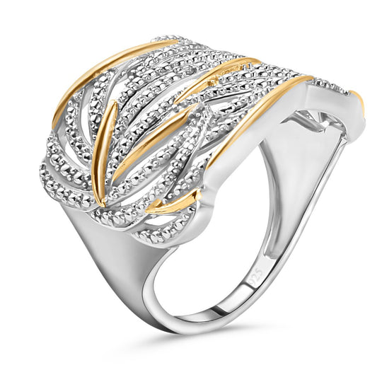 Weißer Diamant Ring 925 Silber Platiniert und vergoldet (Größe 17.75) ca. 0,01 ct