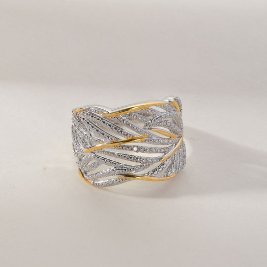 Weißer Diamant Ring 925 Silber Platiniert und vergoldet (Größe 20.75) ca. 0,01 ct