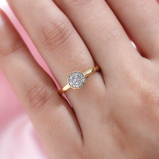 Weißer Diamant Ring 925 Silber 585 Vergoldet (Größe 19.00) ca. 0,06 ct