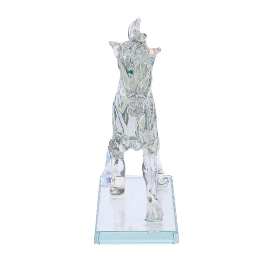 Dekorative Kristallglas-Pferdefigur auf quadratischem Ständer, Größe 12x12x6 cm, Regenbogen