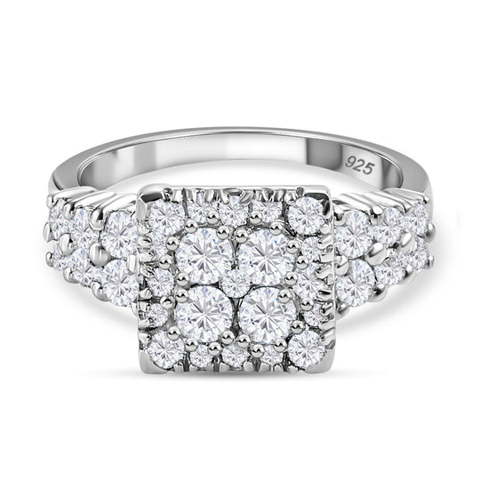 LUSTRO STELLA - feinster Zirkonia Cluster-Ring, 925 Silber platiniert (Größe 16.00)