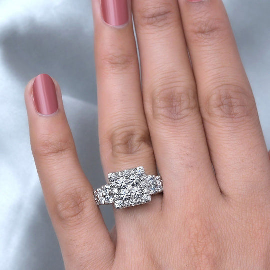 LUSTRO STELLA - feinster Zirkonia Cluster-Ring, 925 Silber platiniert (Größe 16.00)