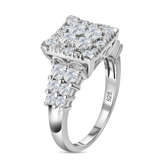 LUSTRO STELLA - feinster Zirkonia Cluster-Ring, 925 Silber platiniert (Größe 16.00)