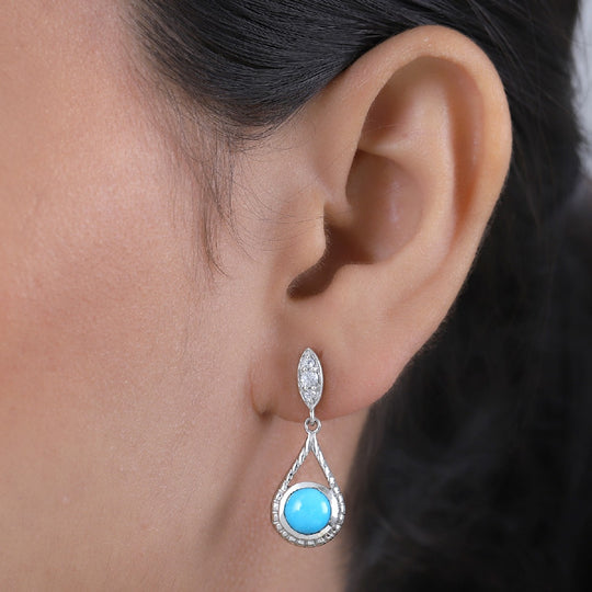 Natürlicher Sleeping Beauty Türkis Ohrringe 925 Silber platiniert 2.11 ct