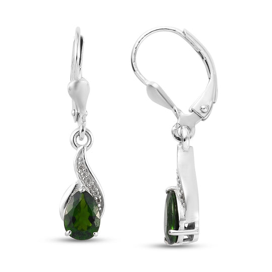 natürlicher Chromdiopside und Zirkon Ohrringe 925 Silber platiniert ca. 1,31 ct