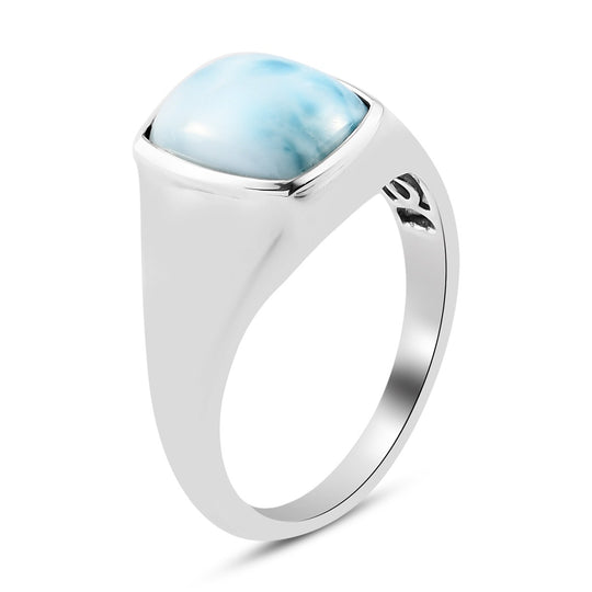 Larimar Solitär Herren Ring 925 Silber platiniert ca. 3,70 ct