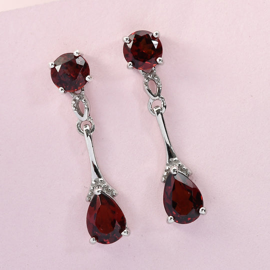 Roter Granat Tropfen Ohrringe 925 Silber platiniert ca. 2,99 ct