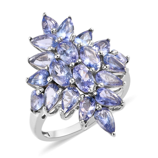 Tansanit Cluster Ring 925 Silber platiniert (Größe 16.00) ca. 3,85 ct