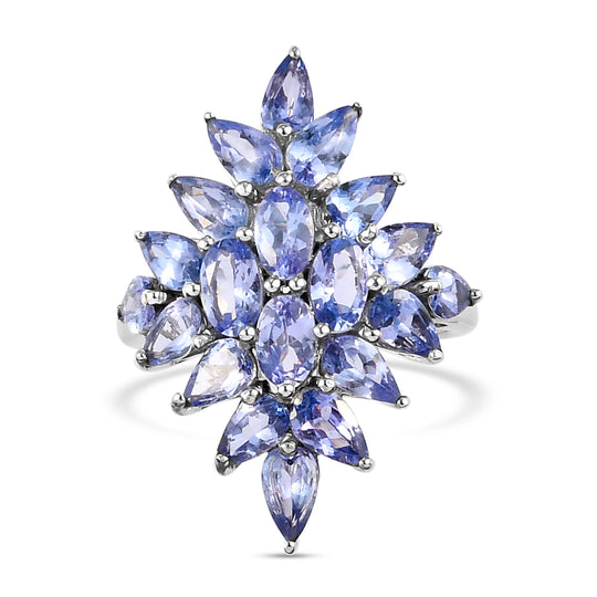 Tansanit Cluster Ring 925 Silber platiniert (Größe 16.00) ca. 3,85 ct