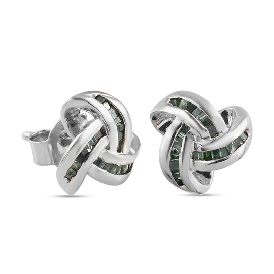 0,25 Ct. Grüner Diamant Knoten Ohrstecker aus 925 Silber platiniert