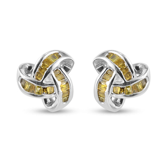 0,25 Ct. Gelber Diamant Knoten Ohrstecker aus 925 Silber platiniert