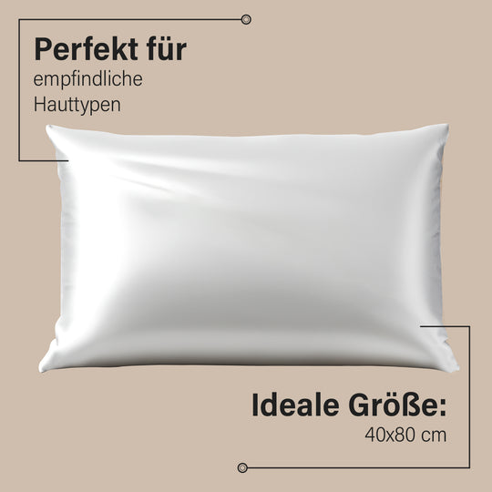 2er Set - Seidenkissenbezüge, Oberseite aus 100% Maulbeerseide, Unterseite aus Tencel Material, hypoallergen, weiß