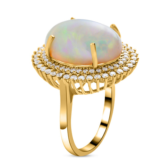 ILIANA - AAAA natürlicher, äthiopischer Opal und Diamant-Ring, SI G-H, 750 Gelbgold (Größe 18.00) ca. 7.25 ct