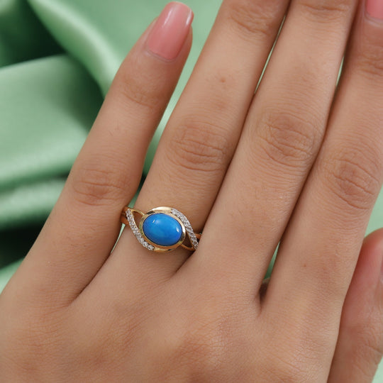 Miami Blau Welo Opal und Zirkon Ring 925 Silber vergoldet (Größe 18.00) ca. 1,34 ct