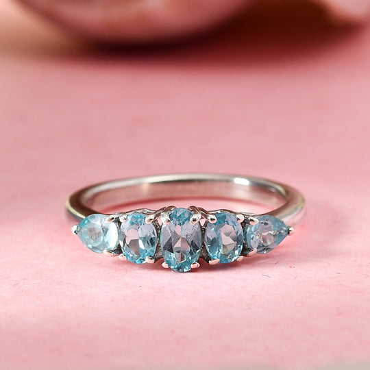 Paraiba Apatit 5 Stein Ring 925 Silber platiniert (Größe 20.00) ca. 0,88 ct
