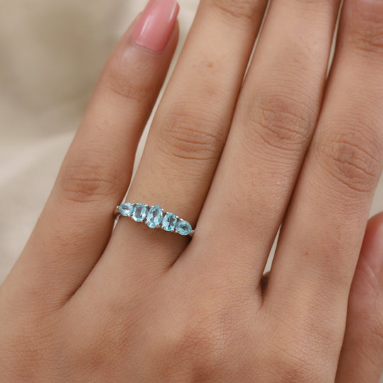 Paraiba Apatit 5 Stein Ring 925 Silber platiniert (Größe 20.00) ca. 0,88 ct