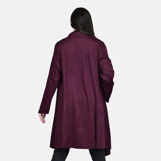 LA MAREY lange Wasserfall offene Jacke aus Wildleder, Größe M, Lila