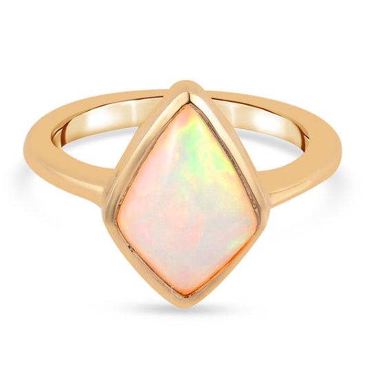 Natürlicher, äthiopischer Opal Solitär-Ring, 925 Silber Gelbgold Vermeil (Größe 16.00) ca. 2.03 ct