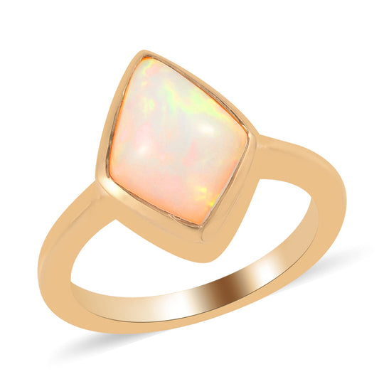 Natürlicher, äthiopischer Opal Solitär-Ring, 925 Silber Gelbgold Vermeil (Größe 16.00) ca. 2.03 ct