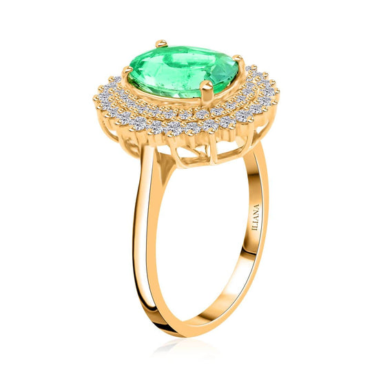 Iliana AAA Kolumbianischer Smaragd, Weißer Diamant Ring 750 Gold (Größe 17.00) ca. 3,00 ct