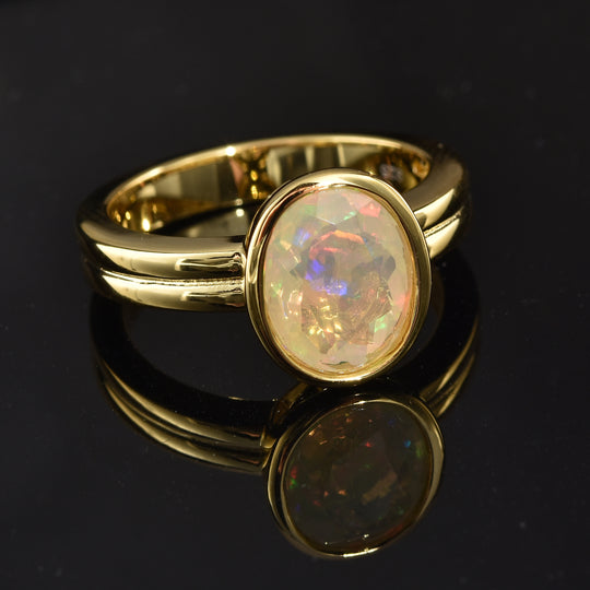 Natürlicher, äthiopischer Opal-Ring, 925 Silber Gelbgold Vermeil (Größe 17.00) ca. 1,45 ct