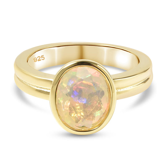 Natürlicher, äthiopischer Opal-Ring, 925 Silber Gelbgold Vermeil (Größe 17.00) ca. 1,45 ct