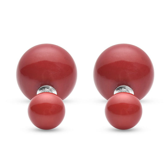 Rote Muschelkernperlen Ohrringe (13-15 mm und 7-9 mm), 925 Silber rhodiniert