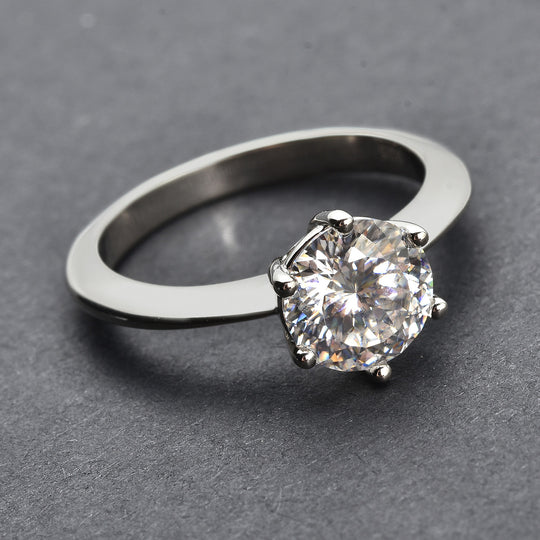 120 Facetten Moissanit-Ring, 925 Silber Platiniert (Größe 20.00) ca. 1.75 ct