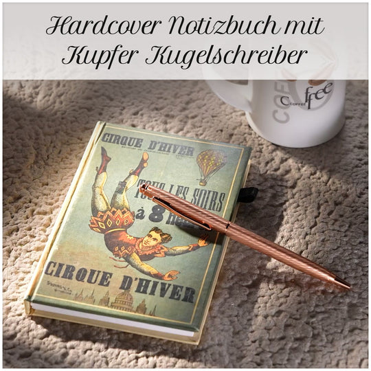 Hardcover Notizbuch mit Kupfer Kugelschreiber, Zirkus-Muster, grün