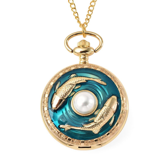 STRADA Taschenuhr mit Elefantenmotiv, Japanisches Uhrwerk, Goldplattierung, inkl. 78,7 cm Kette