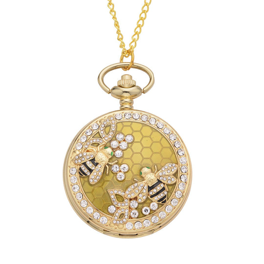 STRADA Taschenuhr mit Elefantenmotiv, Japanisches Uhrwerk, Goldplattierung, inkl. 78,7 cm Kette