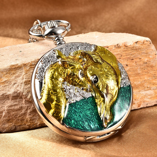 STRADA Taschenuhr mit Elefantenmotiv, Japanisches Uhrwerk, Goldplattierung, inkl. 78,7 cm Kette