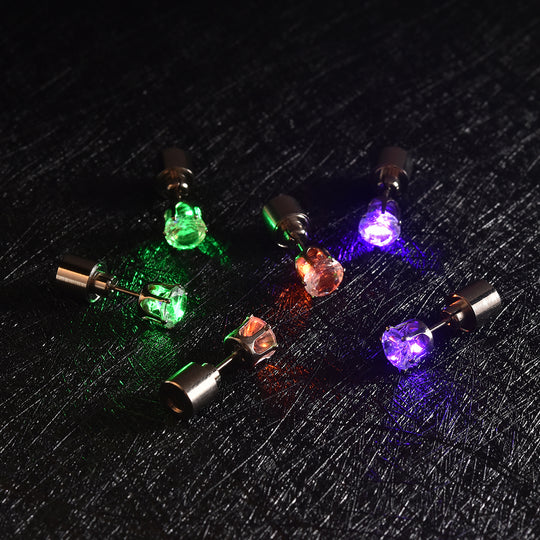 3er- Set Kristall LED-Lichter (Grün, Violett und Orange) Ohrstecker Messing