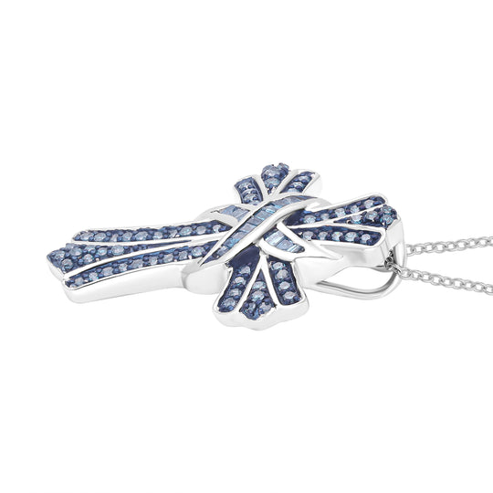 Blauer Diamant-Kreuz-Anhänger mit Kette, ca. 40+5 cm, 925 Silber platiniert ca. 0.50 ct