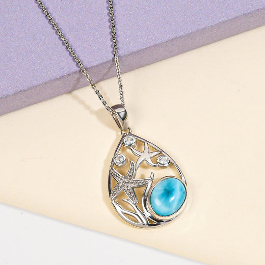 AA Larimar und weißer Zirkon-Anhänger mit Kette, 925 Silber platiniert ca. 2,28 ct
