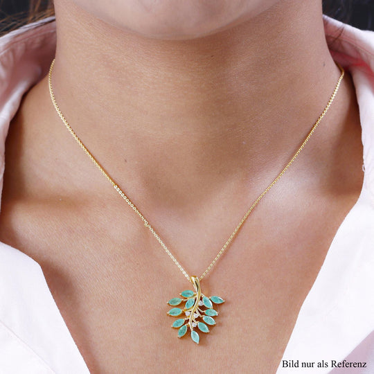 Kagem sambischer Smaragd und weißer Zirkon-Anhänger mit Kette, 925 Silber vergoldet ca. 2.01 ct