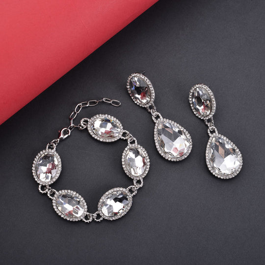 2er Set, Weißes Glaskristall Armband und Ohrringe, silberfarben 132.80 ct