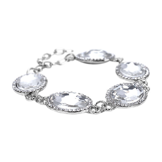 2er Set, Weißes Glaskristall Armband und Ohrringe, silberfarben 132.80 ct