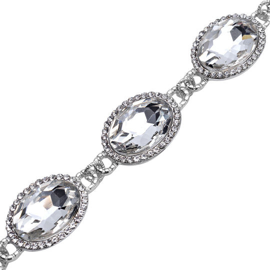 2er Set, Weißes Glaskristall Armband und Ohrringe, silberfarben 132.80 ct