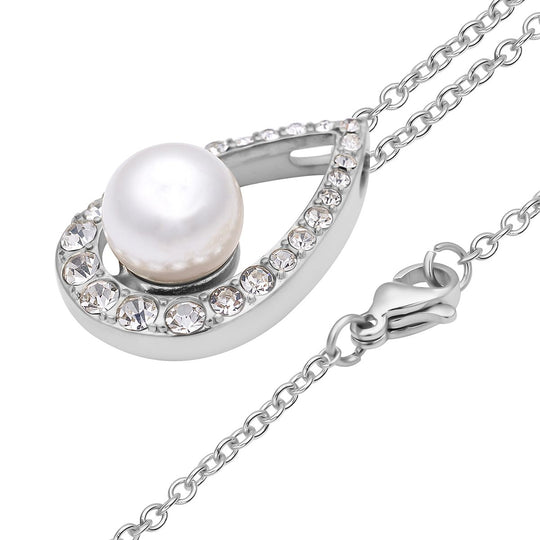 Weißer Muschelkernperlen und Kristall-Anhänger mit Kette, reiner Edelstahl