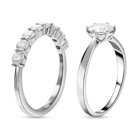 Moissanit 2er Ringset, 925 Silber rhodiniert ca. 2.13 ct