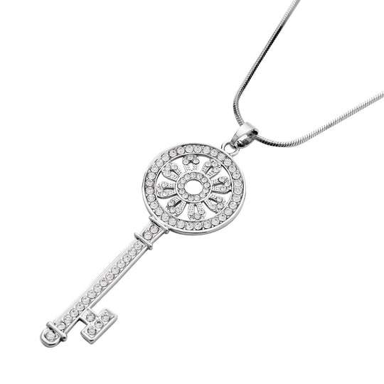 Zirkonia Schlüssel-Anhänger mit Kette, silberfarben
